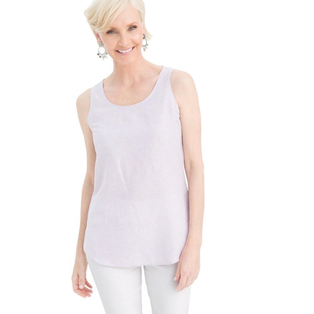 Chico's Linen-Blend Scoop Neck Tank, Chico's Size 2 (12/L). Lavender Blush. NWT